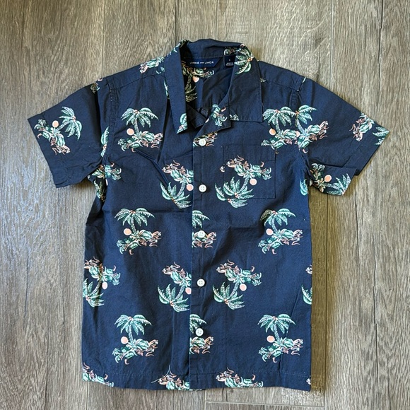 Janie and Jack Island Palm Poplin Canana Button Down Short Sleeve Shirt - Picture 4 of 8